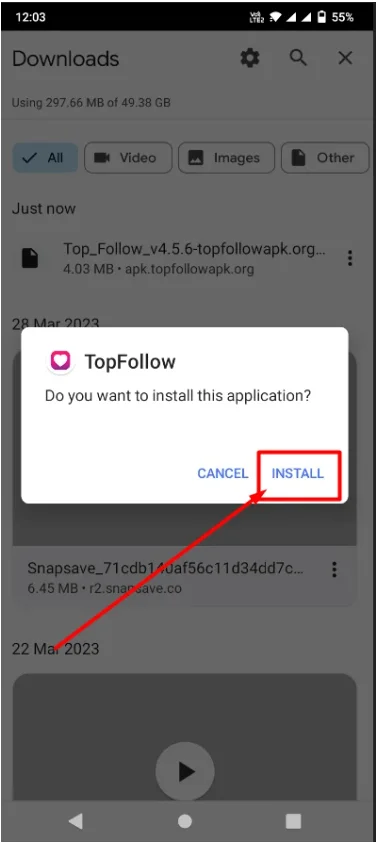 click and install top follow file of apk